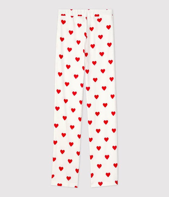 Pantalón de algodón ORGÁNICO de mujer blanco MARSHMALLOW/rojo TERKUIT