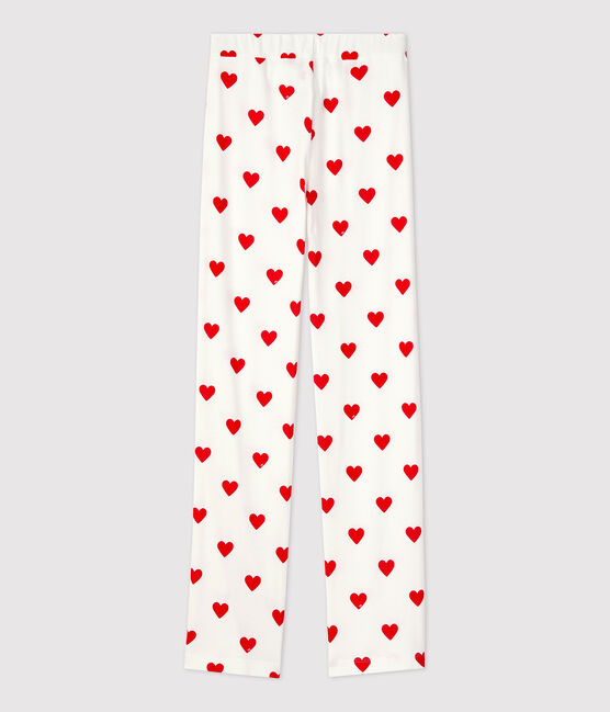Pantalón de algodón ORGÁNICO de mujer blanco MARSHMALLOW/rojo TERKUIT
