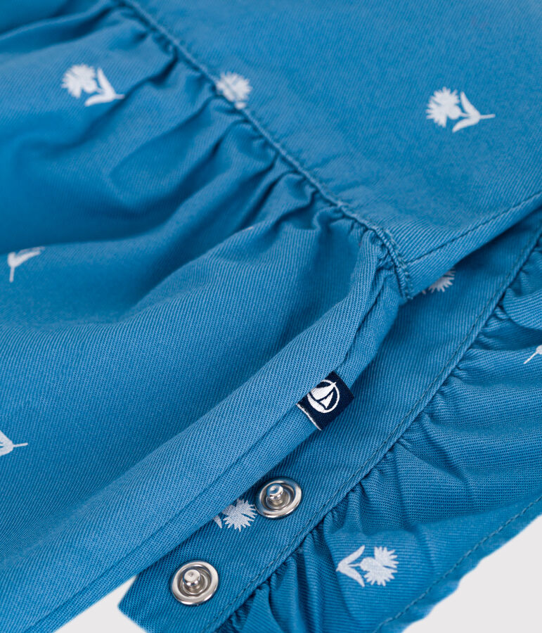 Peto largo de algod&oacute;n con bordado con flores para beb&eacute; azul/blanco