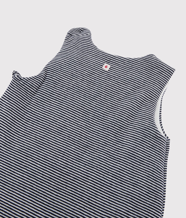 Saco a rayas de beb&eacute; de terciopelo de algod&oacute;n org&aacute;nico azul/blanco