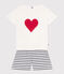 Pijama corto de algodón con estampado de corazones para mujer blanco MARSHMALLOW/azul SMOKING