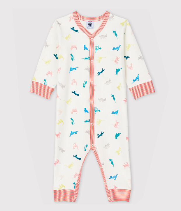 Pijama enterizo sin pies con gatitos de canal&eacute; de beb&eacute; blanco/multicolor