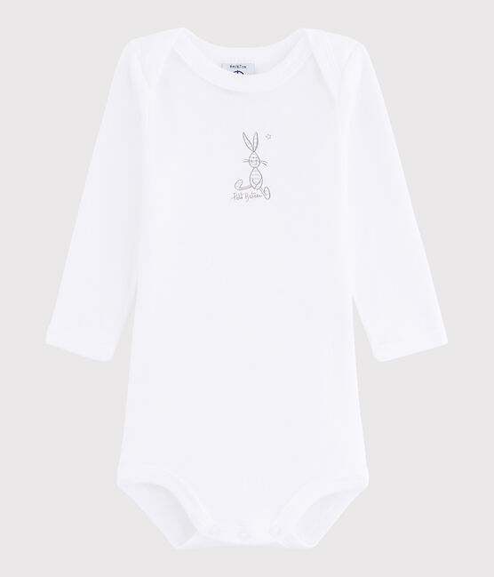 Bodi de manga larga de bebé niña/niño blanco ECUME