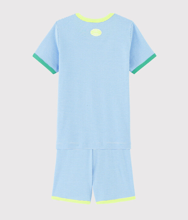 Pijama corto de punto para ni&ntilde;a/ni&ntilde;o azul/blanco