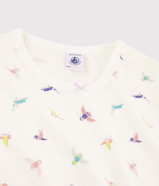 Pijama snugfit con estampado de pájaros para niña pequeña de punto blanco MARSHMALLOW/blanco MULTICO