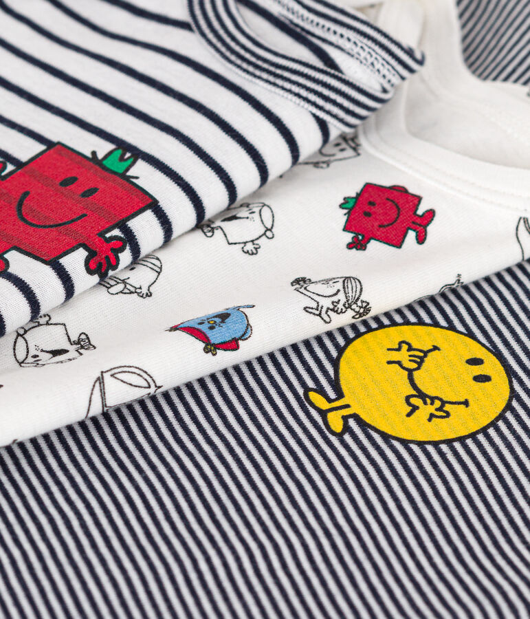 Juego de 3 bodis de manga corta Monsieur Madame de algod&oacute;n de beb&eacute; multicolor