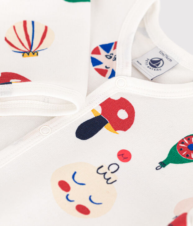 Pijama de felpa cepillada con estampado de bolas de Navidad para beb&eacute; blanco/multicolor