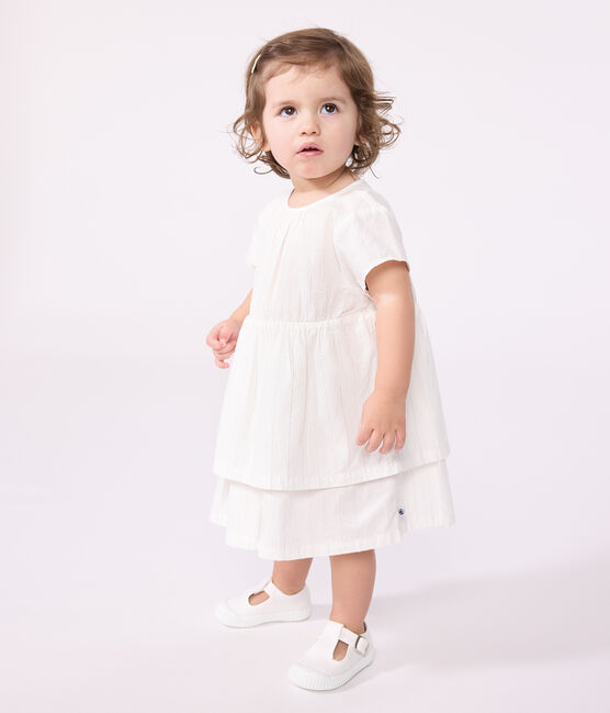 Vestido de ceremonia de manga corta de algodón ligero para bebé blanco ECUME/ ARGENT