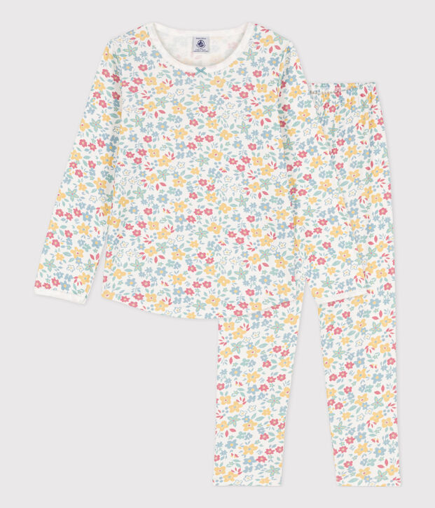 Pijama de algod&oacute;n con flores para ni&ntilde;a blanco/multicolor