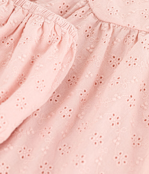 Vestido con bombacho de bordado ingl&eacute;s para beb&eacute; rosa
