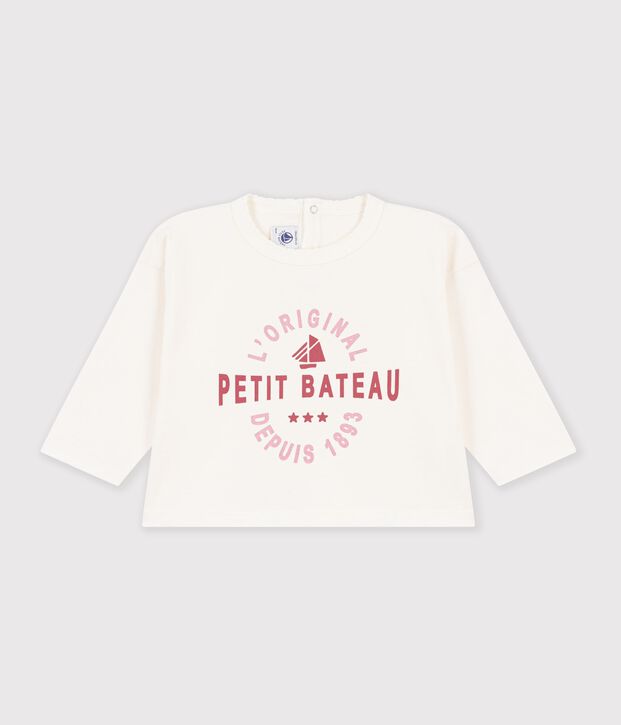 Camiseta de algod&oacute;n de manga larga lisa con estampado para beb&eacute; MILK