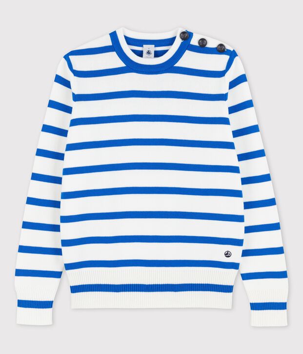 Jersey marinero de algod&oacute;n de mujer blanco/azul