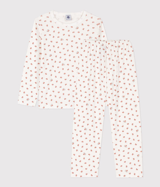 Pijama de algodón con zorro para niño/niña blanco MARSHMALLOW/blanco MULTICO