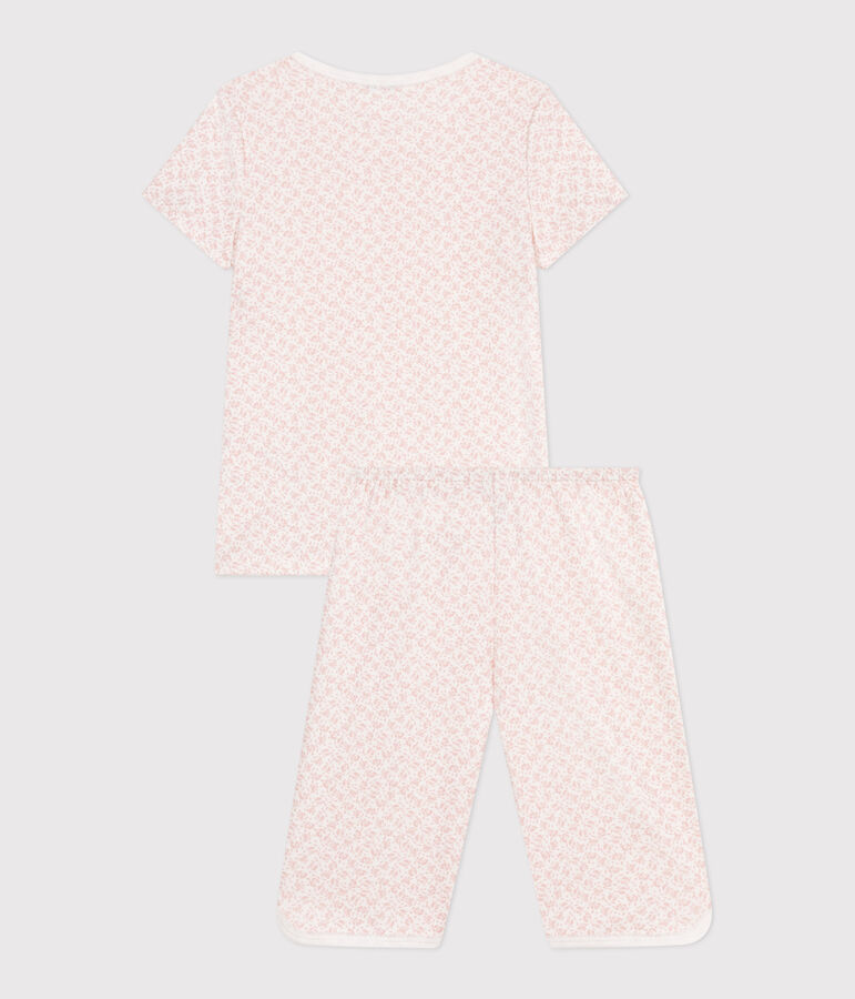 Pijama pirata infantil de algod&oacute;n con estampado de flores blanco/rosa