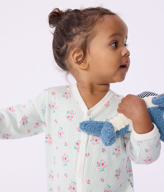 Pijama de algodón con estampado floral para bebé blanco MARSHMALLOW/blanco MULTICO