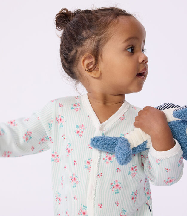 Pijama de algod&oacute;n con estampado floral para beb&eacute; blanco/multicolor