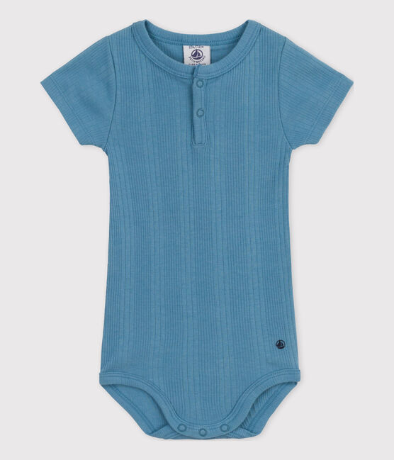 Body de manga corta de algodón con cuello tunecino para bebé azul LAVIS