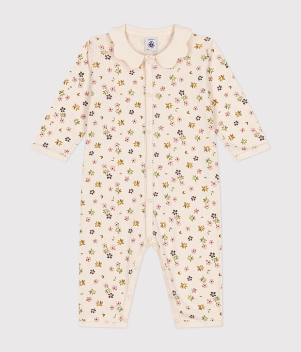Pijama sin pies de algod&oacute;n con estampado de flores para beb&eacute; crudo/multicolor