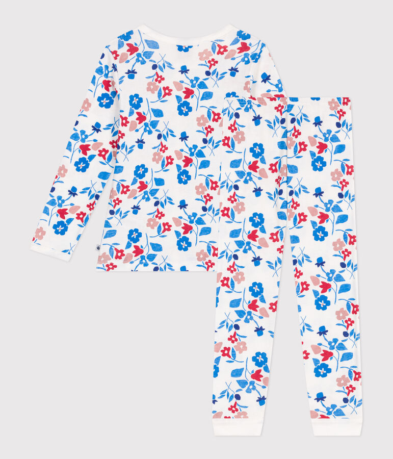 Pijama infantil de t&uacute;bico con estampado de flores blanco/multicolor