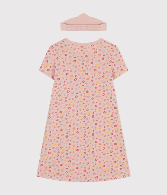 Camisón infantil y su diadema de algodón con motivo de flores rosa SALINE/blanco MULTICO