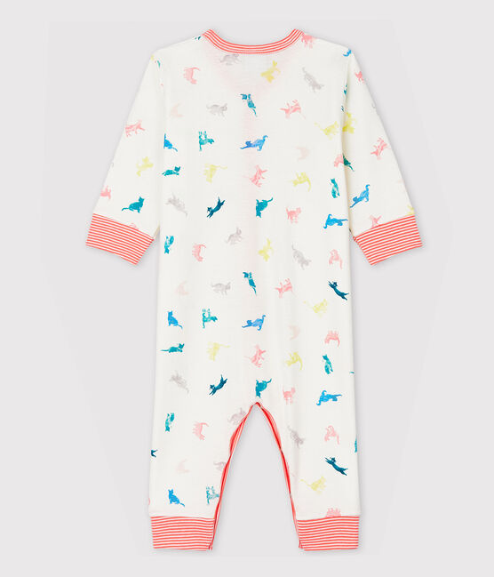 Pijama enterizo sin pies con gatitos de canalé de bebé blanco MARSHMALLOW/blanco MULTICO