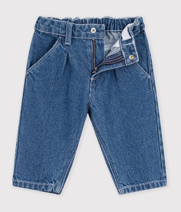 Pantal&oacute;n denim liso para beb&eacute; azul