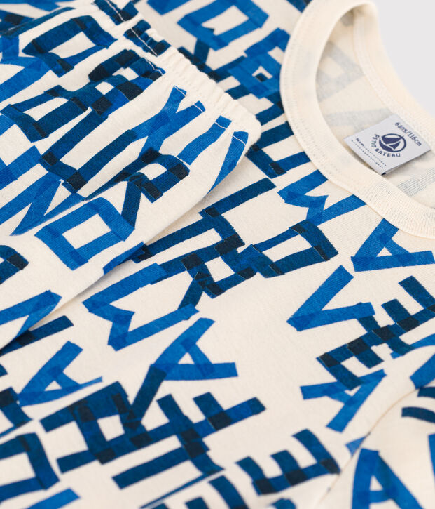 Pijama de algod&oacute;n con palabras azules para ni&ntilde;o/ni&ntilde;a crudo/multicolor