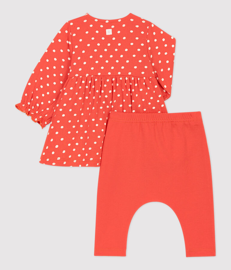 Vestido de lunares de beb&eacute; de ni&ntilde;a de algod&oacute;n org&aacute;nico naranja/blanco