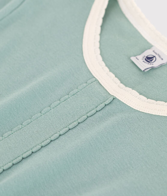 Vestido infantil liso de algodón de manga corta verde PAUL