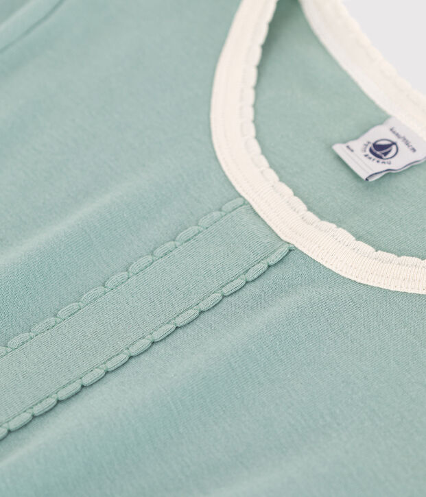 Vestido infantil liso de algod&oacute;n de manga corta verde