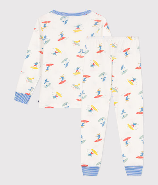 Pijama infantil de manga larga de algodón con estampado de surfistas blanco MARSHMALLOW/blanco MULTICO