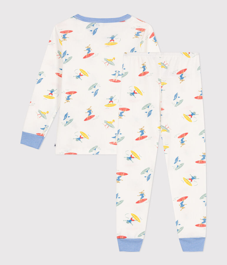 Pijama infantil de manga larga de algod&oacute;n con estampado de surfistas blanco/multicolor
