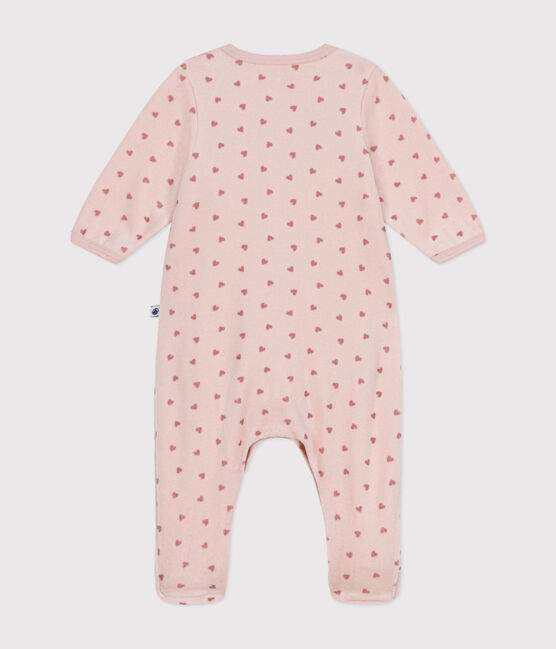 Bodyjama de terciopelo con estampado de pequeños corazones para bebé rosa SALINE/ ROSEWOOD