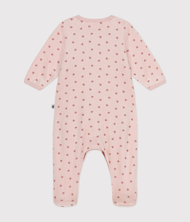 Bodyjama de terciopelo con estampado de peque&ntilde;os corazones para beb&eacute; rosa/rosa