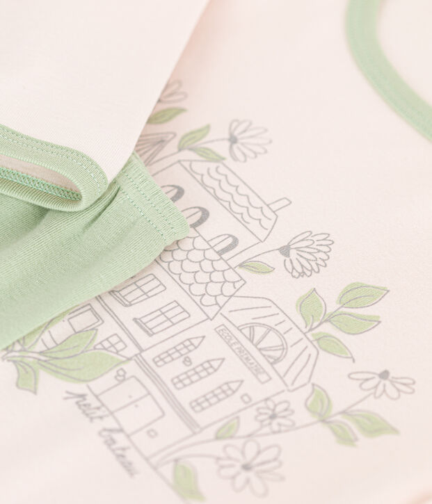 Pijama de manga larga de ni&ntilde;a de algod&oacute;n beige/verde
