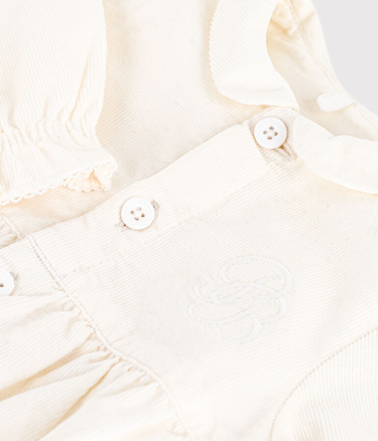 Mono corto de ceremonia de pana bordada para beb&eacute; crudo