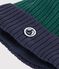 Gorro infantil de punto tricotado bicolor con forro polar verde/azul