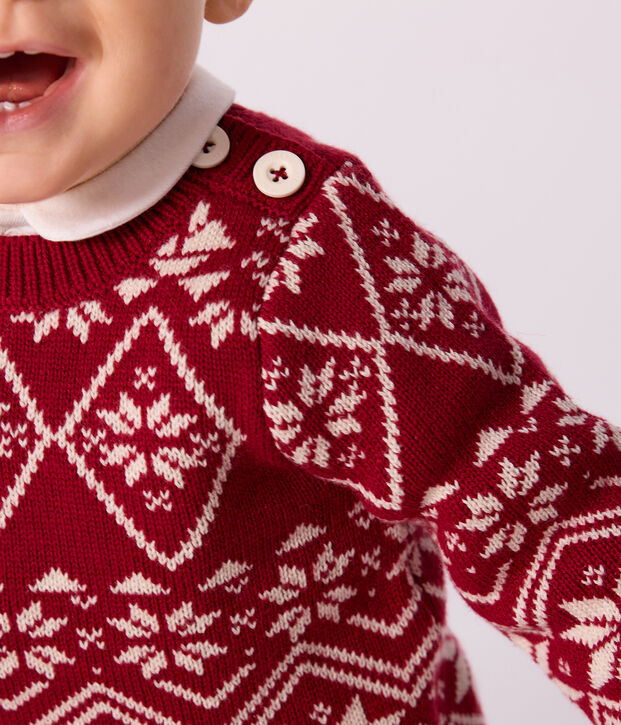 Jersey de lana y algod&oacute;n con estampados para beb&eacute; rojo/crudo