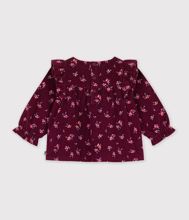 Blusa de terciopelo de manga larga con estampado de flores para beb&eacute; rojo/multicolor