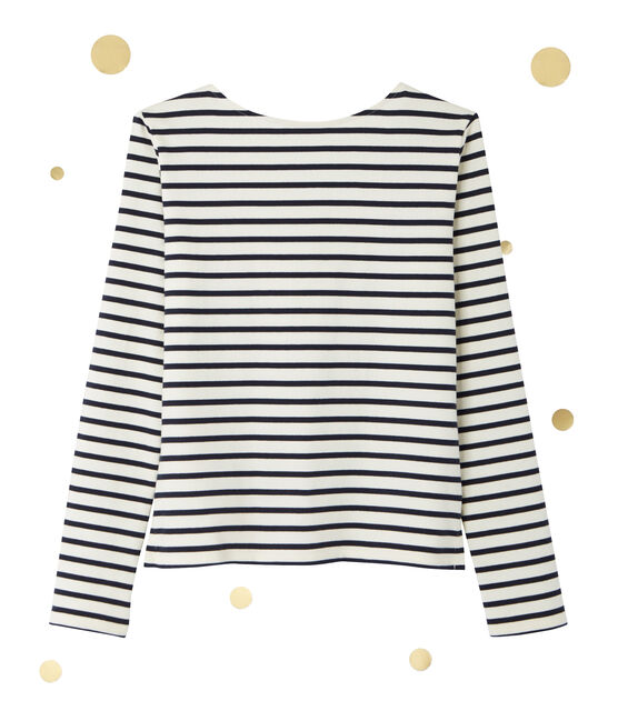 Marinière femme décolletée dans le dos. Petit bateau x Marie-Agnès Gillot beige COQUILLE/azul SMOKING