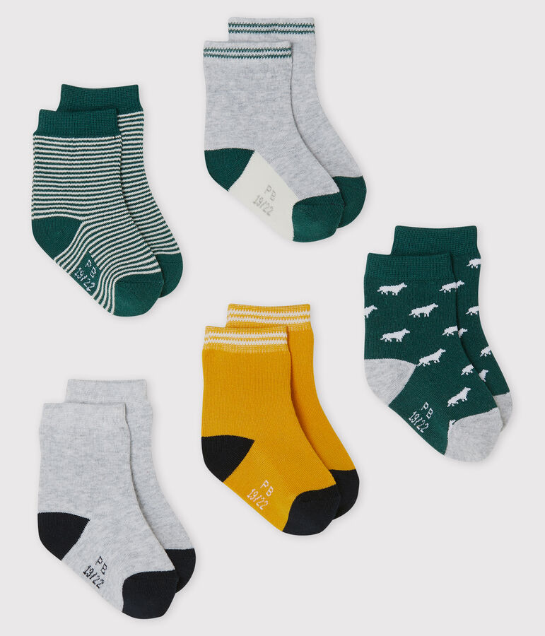 Lote de 5 pares de calcetines para beb&eacute; ni&ntilde;o verde/multicolor