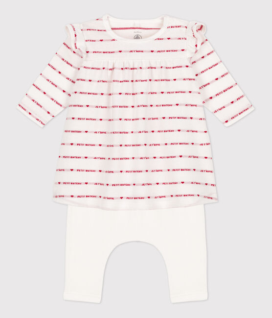 Vestido legging de jacquard de algodón para bebé blanco MARSHMALLOW/rojo TERKUIT