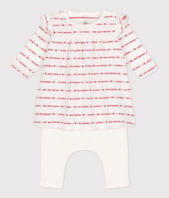 Vestido legging de jacquard de algodón para bebé blanco MARSHMALLOW/rojo TERKUIT