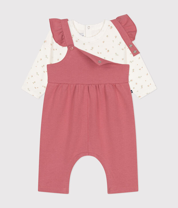 Conjunto de peto de felpa y camiseta de algod&oacute;n para beb&eacute; rosa/multicolor