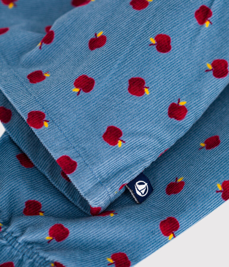 Blusa de pana de manga larga con estampado de manzanas para beb&eacute; azul/multicolor