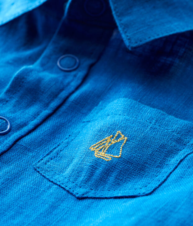 Camisa manga corta de lino para beb&eacute; ni&ntilde;o azul