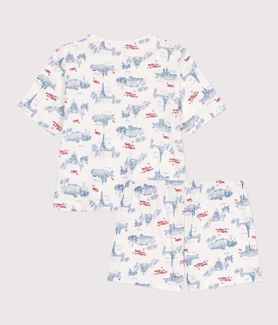 Pijama corto de algodón con estampado de París para mujer blanco MARSHMALLOW/blanco MULTICO