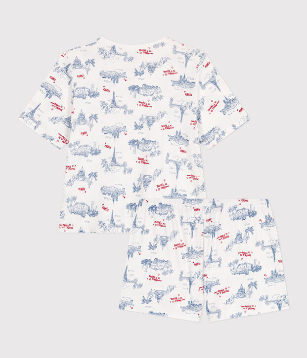 Pijama corto de algod&oacute;n con estampado de Par&iacute;s para mujer blanco/multicolor