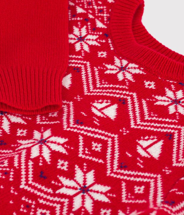 Jersey infantil de jacquard de lana y algod&oacute;n rojo/multicolor