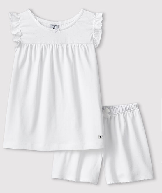 Pijama corto blanco de algodón fino de niña blanco ECUME